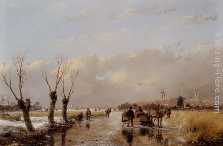 Andreas Schelfhout Figures on a Frozen Canal